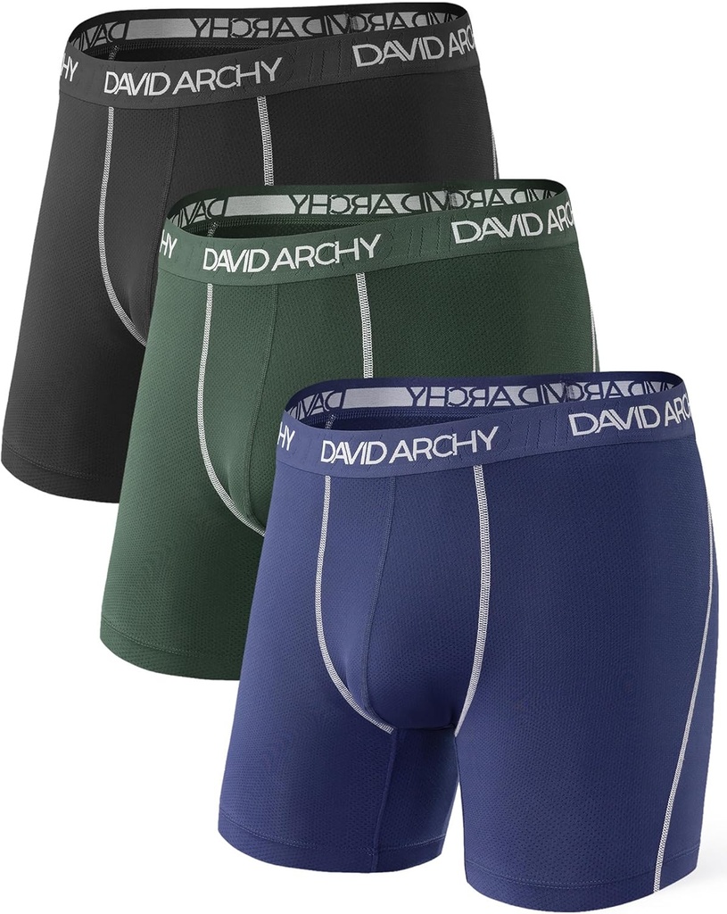 DAVID ARCHY Mens Underwear Quick Kuru Boxer Briefs Sports Breathable Underwear in 3 Pack No Fly