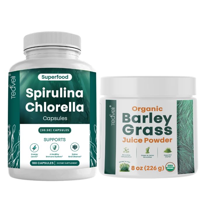 Teaveli Spirulina Chlorella Capsules ve Barley Grass Juice