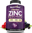 Nutrivein Premium Ψευδάργυρος Picolinate 100mg - 120 Κάψουλες για Ενήλικες: Υψηλής Απορρόφησης Ψευδάργυρος Picolinate Συμπληρώματα - Απαραίτητη Νόση για τη Συνολική Ευεξία - Μέγιστη Βιοδιαθεσιμότητα