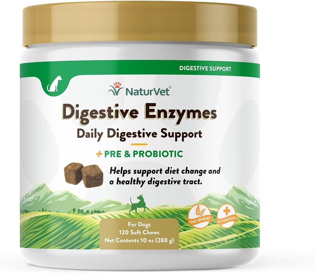 NaturVet – Digestive Ένζυμα - Plus Προβιοτικά & Πρεβιοτικά – Βοηθά στην Υποστήριξη της Αλλαγής της Διατροφής & Μια Υγιεινή Πειθιστική Ελκυστική – για Σκύλους & Γάτες (Soft Chews, 120 Count)