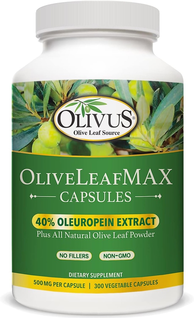 OliveLeafMAX Olive Leaf Extract (40% Oleuroepin) + Βιολογικό Olive Leaf Powder + Χωρίς Γέμισμα + 300 Καψάκια Χορτοφαγικής + που προέρχονται από την Ισπανία και κατασκευάζονται στις ΗΠΑ στο GMP Facility