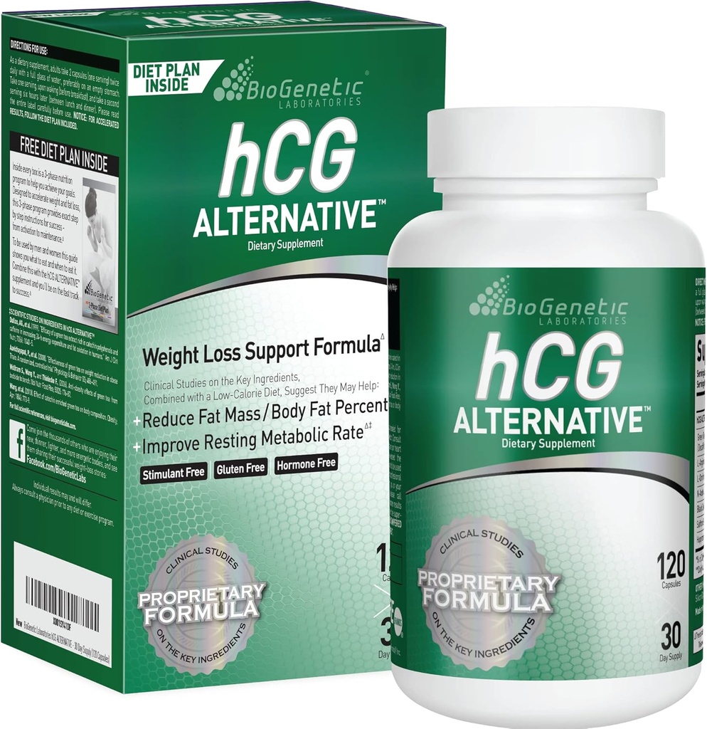 BioGenetic Laboratories hCG Alternative - Χάπια απώλειας βάρους και λίπος Burner για τους άνδρες και τις γυναίκες - Ενισχύει το μεταβολισμό Υποστηρίζει υγιείς δίαιτες - Εναλλακτική Φόρμουλα - 30-Ημέρα προσφοράς (120 κάψουλες ανά φιάλη)