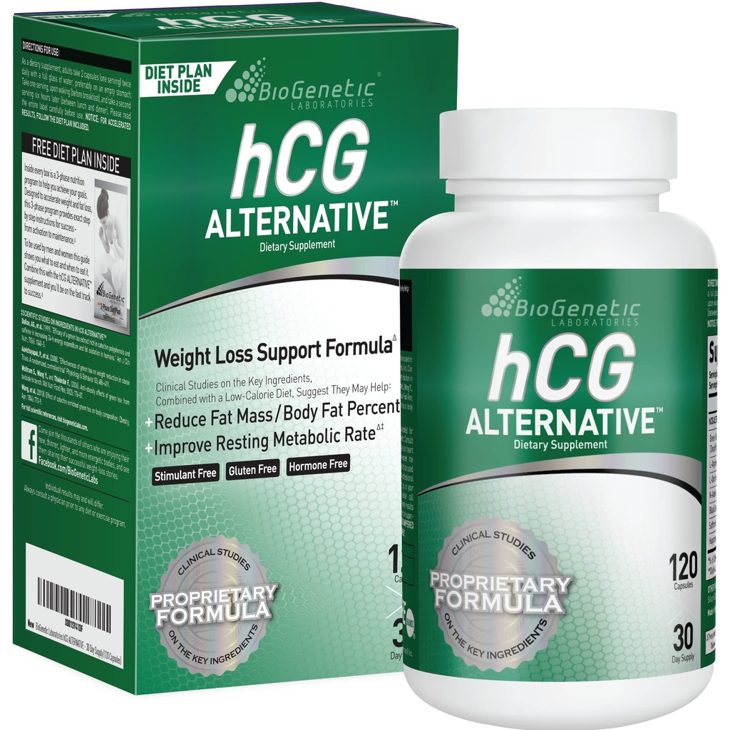 BiyoGenetik Laboratuvarlar hCG Alternatif - Erkekler ve Kadınlar için Kilo Kaybı ve Fat Burner - Metabolism Sağlıklı Diyetler - Alternatif Formula - 30 Günlük Supply (120 Capsules per Şişe)