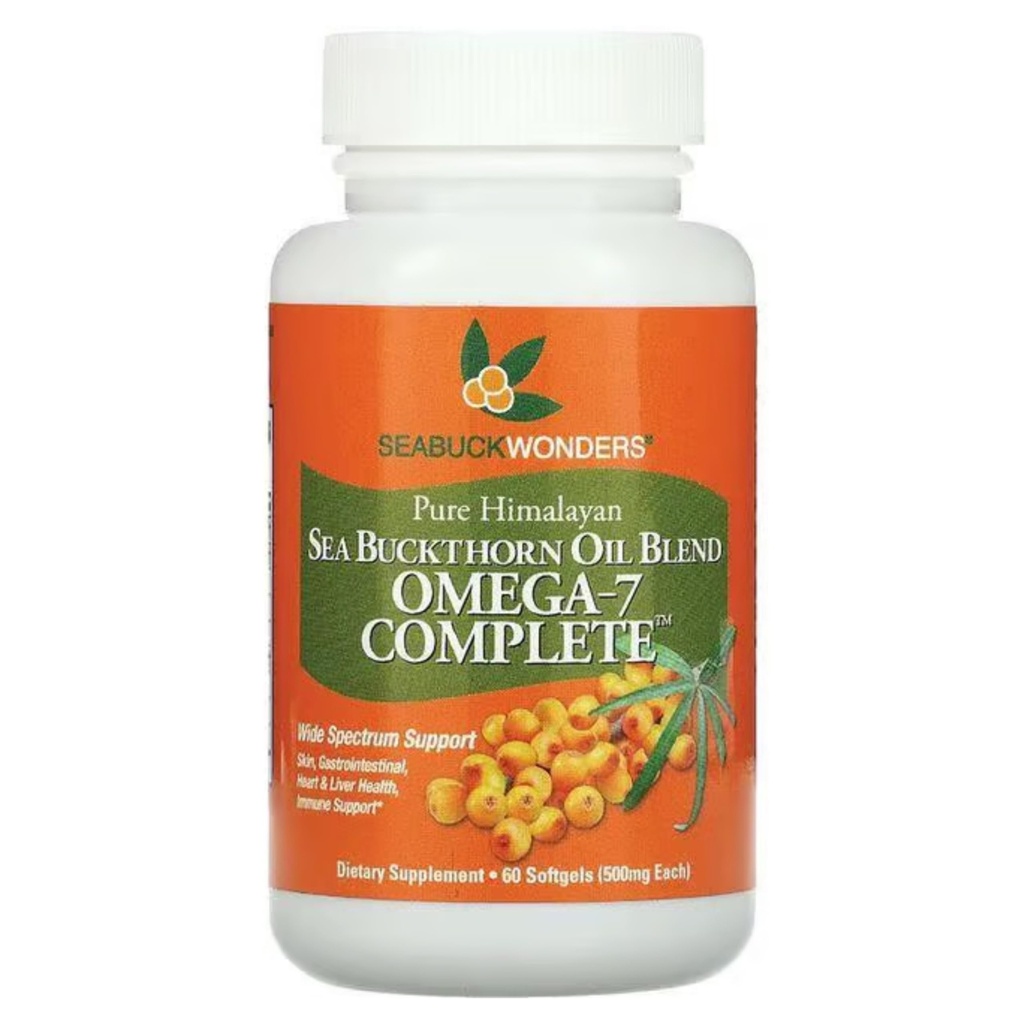 SEABUCKWONDERS Organic Sea Buckthorn Oil Omega-7 Complete, 60 Softgels, 30 Day Supply, with Omega 3, 6 & 9, Supports Hair, Skin & Nails, 100% Pure with Zero Filler Oil