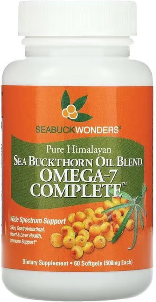 SEBUCKWONDERS Organik Sea Buckthorn Oil, Omega-7 Tamam Softgels, 60 Kont, Omega 3, 6 & 9, Destekler Saç, Skin & Nail Health, 1000mg per