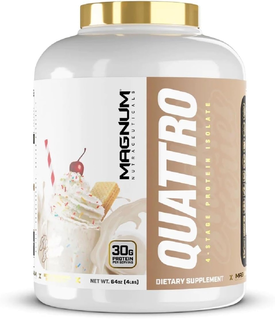 Magnum Nutraceuticals Quattro Shake Series Whey Protein Powder, Vanilla 4.5lb – Premium Protein Isolate Blend για την ανάπτυξη των μυών & την αποκατάσταση