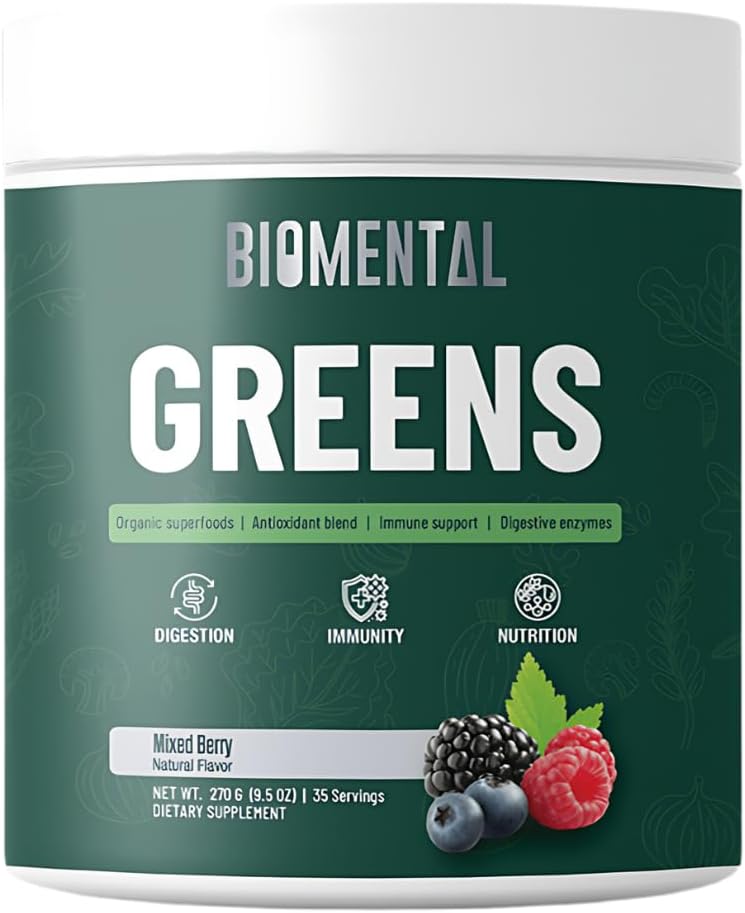Biomental Greens Supplement-ges-Detox - Digestive Health, Antioksit, Greens Toz - Premium Green Immune Support Beslenme Supplement - Erkekler ve Kadınlar için Gut Desteği 9.5 oz