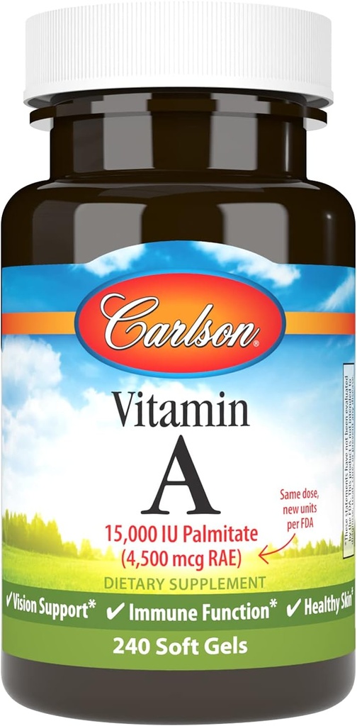 Carlson - Vitamin A, 15000 IU Palmitate (4500 mcg RAE), Vizyon Sağlığı, Sağlıklı Cilt, 240 Yumuşakgels
