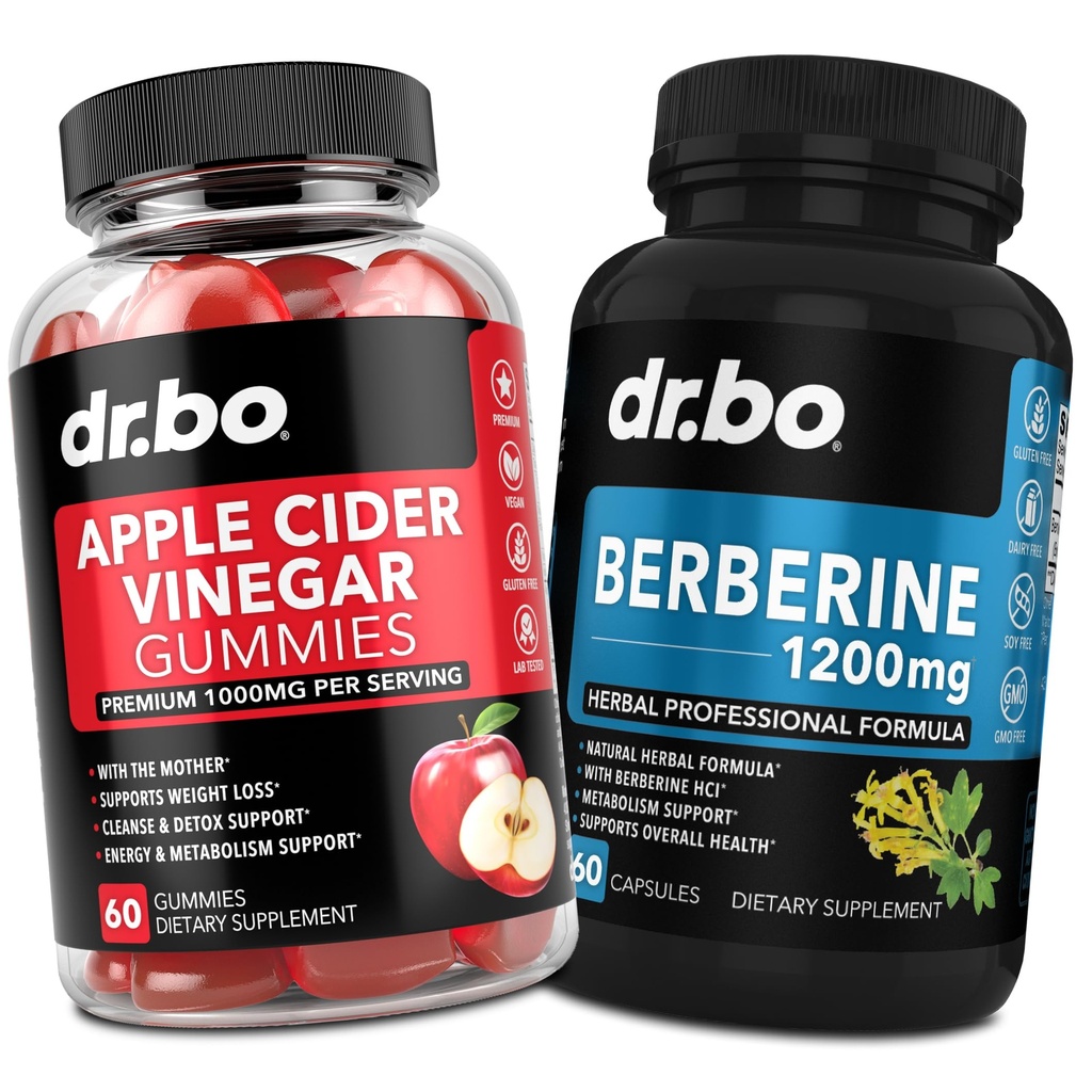 DR. BO ACV Gummies & Berberine Supplement Capsules - 1000MG Apple Cider Vinegar Gummies & Berberine HCL 1200 mg Pills for Digestion, Gut Health & Metabolism