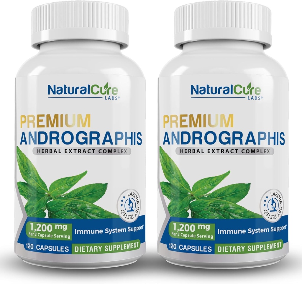 Natural Cure Labs Premium Androographis Paniculata Extract 1.200mg (100mg Ανδρογραφολίδες), 120 κάψουλες, μη ΓΤΟ, Vegan, Χωρίς γλουτένη