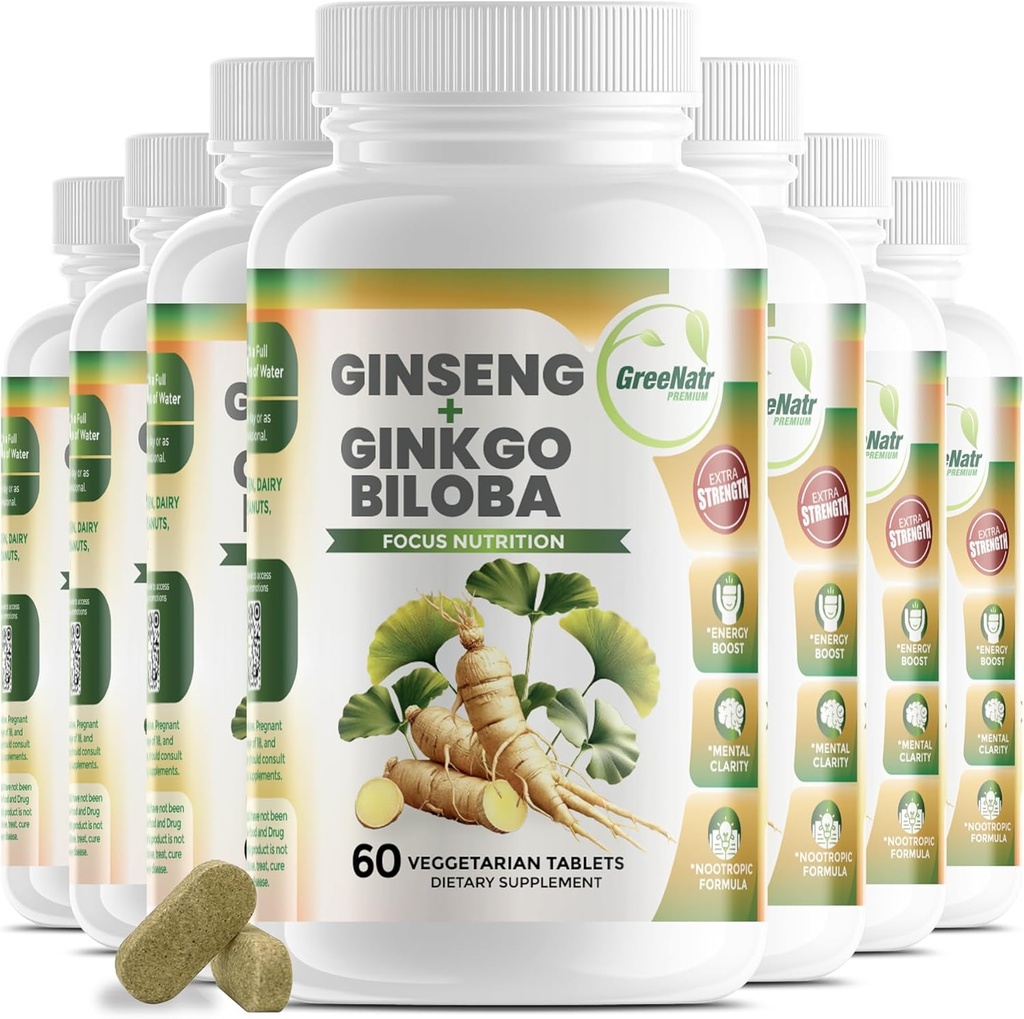 GreeNatr Ginko Biloba & Panax Reality Supplement - Red BTC Beyin Supplement for Memory and Focus - Ginkgo Biloba Supplements for Good Vision, Immune System and Improv Blood Flow - 12 Şişes