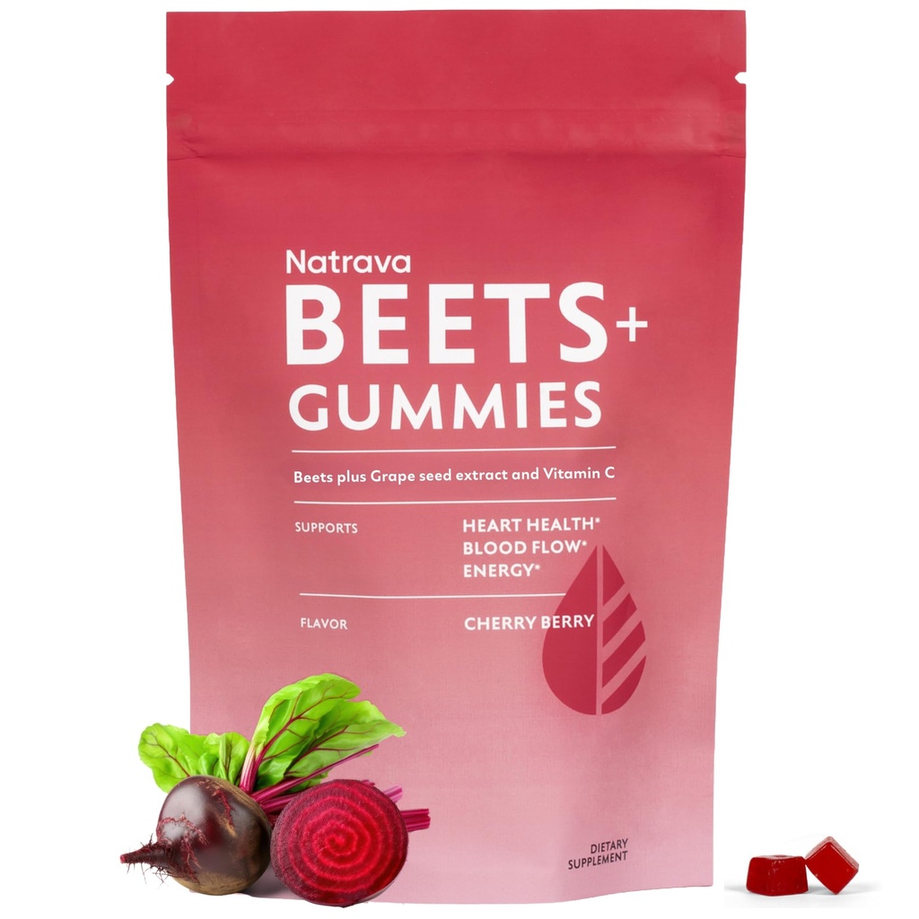 Beets+ Gummies - Premium Arıt Kök Toz, Grape Tohum ve C vitamini - Sağlıklı Kan Basıncı ve Kalp Sağlığı - Low Sugar Nitrik Oksit ve Circulation Supplement - 50 Gummies