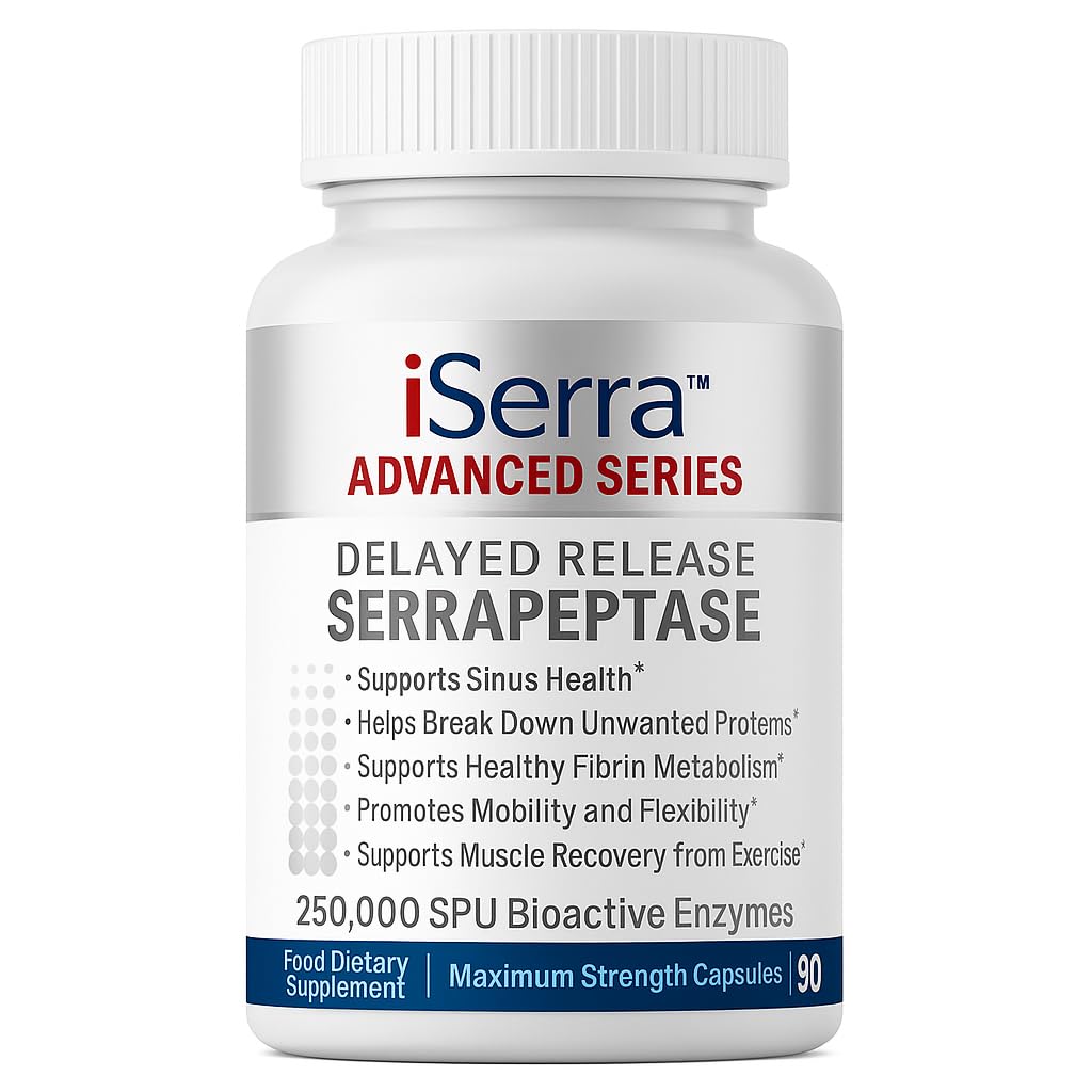 iSerra 250.000 SPU Serrapeptase Enzyme - 90 Κάψουλες μέγιστης αντοχής - Μέχρι 12x Περισσότερα Δυνατά από άλλα Serrapaptase - Αναστολή της τεχνολογίας απελευθέρωσης-Υψηλή ισχύς μη GMO, Χωρίς γλουτένη, Vegan (πακέτο του 1)