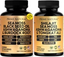 PRIME NATURAL Iris Sea Moss Black Seed Oil Shilajit Ashwagandha - 2 Bottles - Vegan Capsules