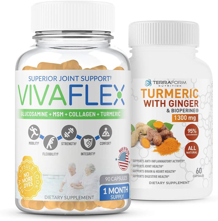 Terraform Beslenme Joint Relief Combo Pack – Vivaflex Plus Turmeric Curcumin with Ginger – Ortak ve Diz Yardım için En İyi Supplementler – 1 Ay Supply