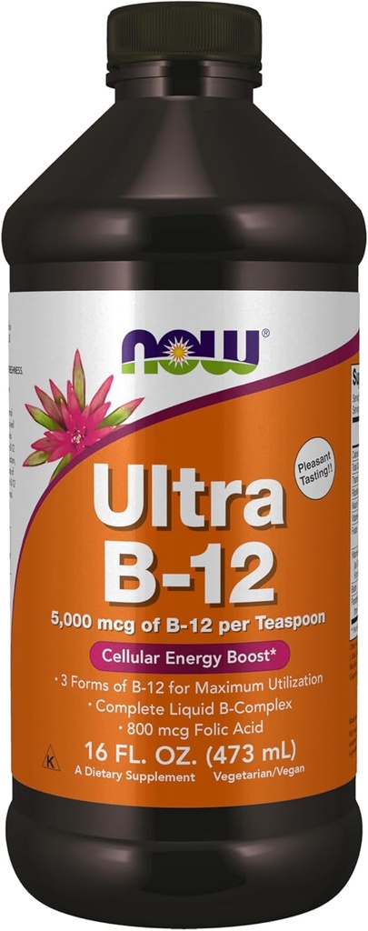 NOW Συμπληρώματα τροφίμων, Ultra B-12, Υγρό, 800 mcg Φολικό οξύ, Κυτταρική παραγωγή ενέργειας*, 16-Ounce