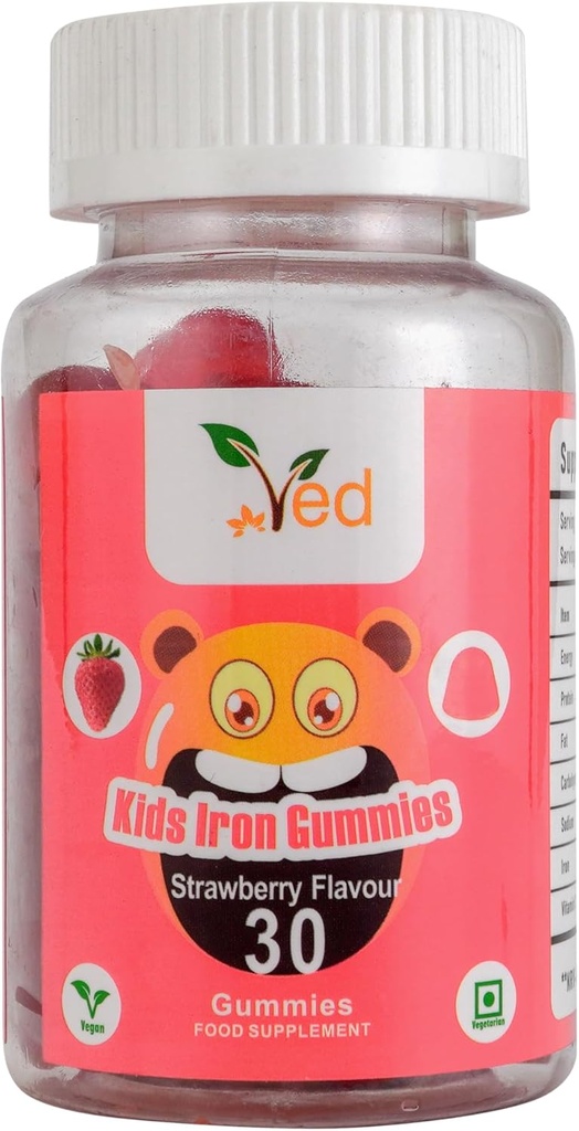 Ved Kids Iron Gummies for Iron Supplement, Energy & Immune System – Vegan - 15 Days Supply, 30 Chewable Kids Vitamins Gummies.(15 Days Supply)