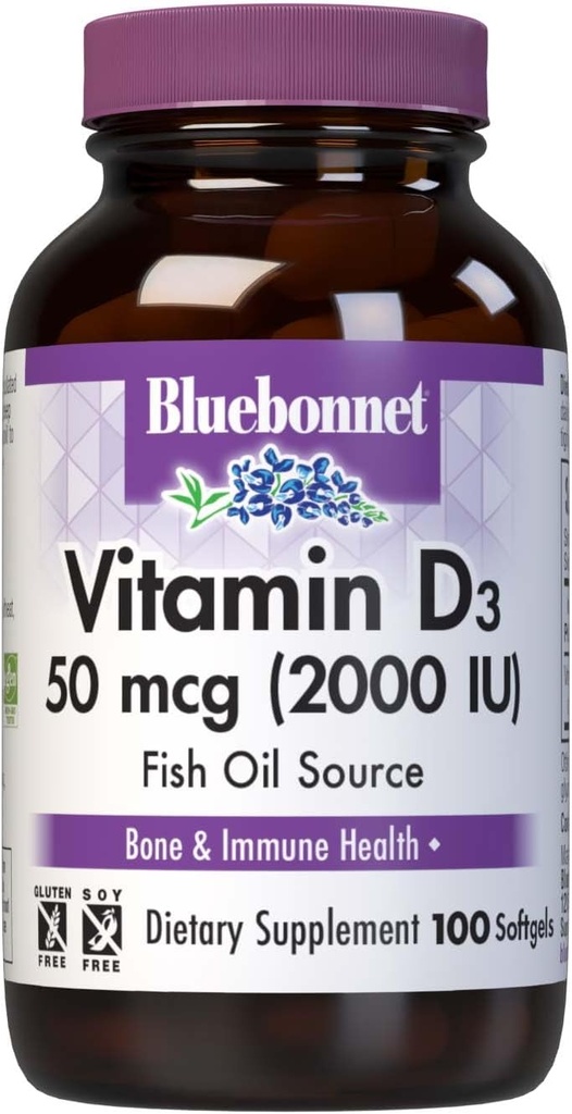 Bluebonnet Vitamin D3 2000 IU Sebze Kapsülleri, 100 Kont (1.5 km)