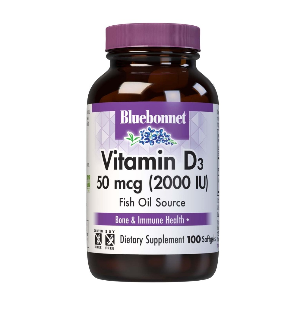 Bluebonnet Vitamin D3 2000 IU Sebze Kapsülleri, 100 Kont (1.5 km)