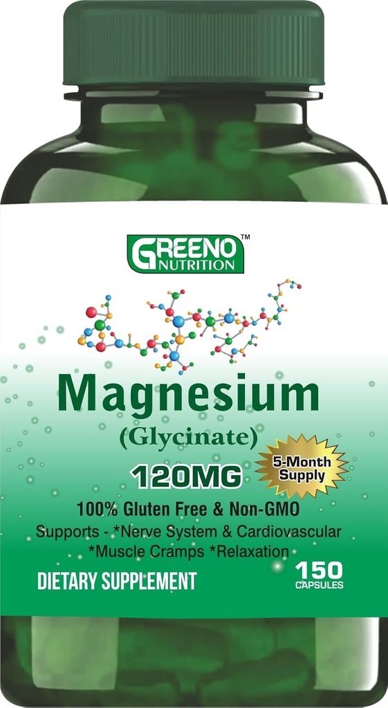 Magnezyum (Glycinate) 120 MG Supplement, Stres Yardımı, Uyku, Kalp Sağlığı, Nerves, Kass, Metabolism, 150 Capsules (5 Ay Supply)