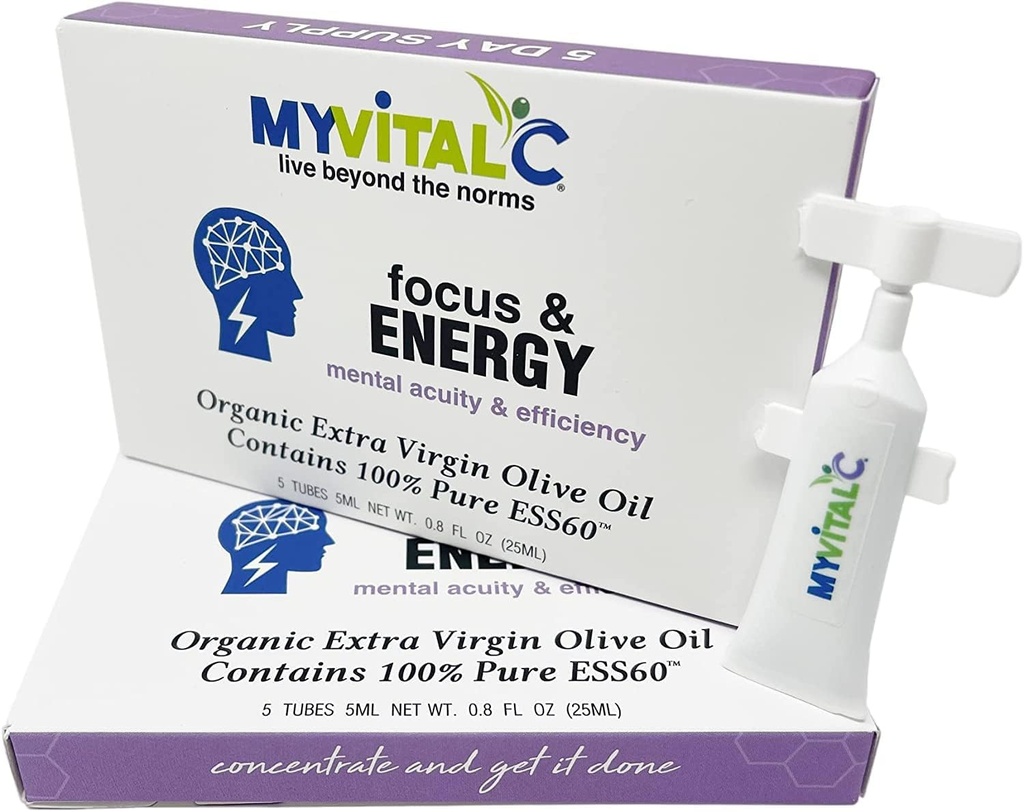 MyVitalC Focus & Energy Supplement - Pure ESS60 in Organic Ekstra Virgin Zeytinyağı - 30 Day Supply 150 ML - 6 Paket