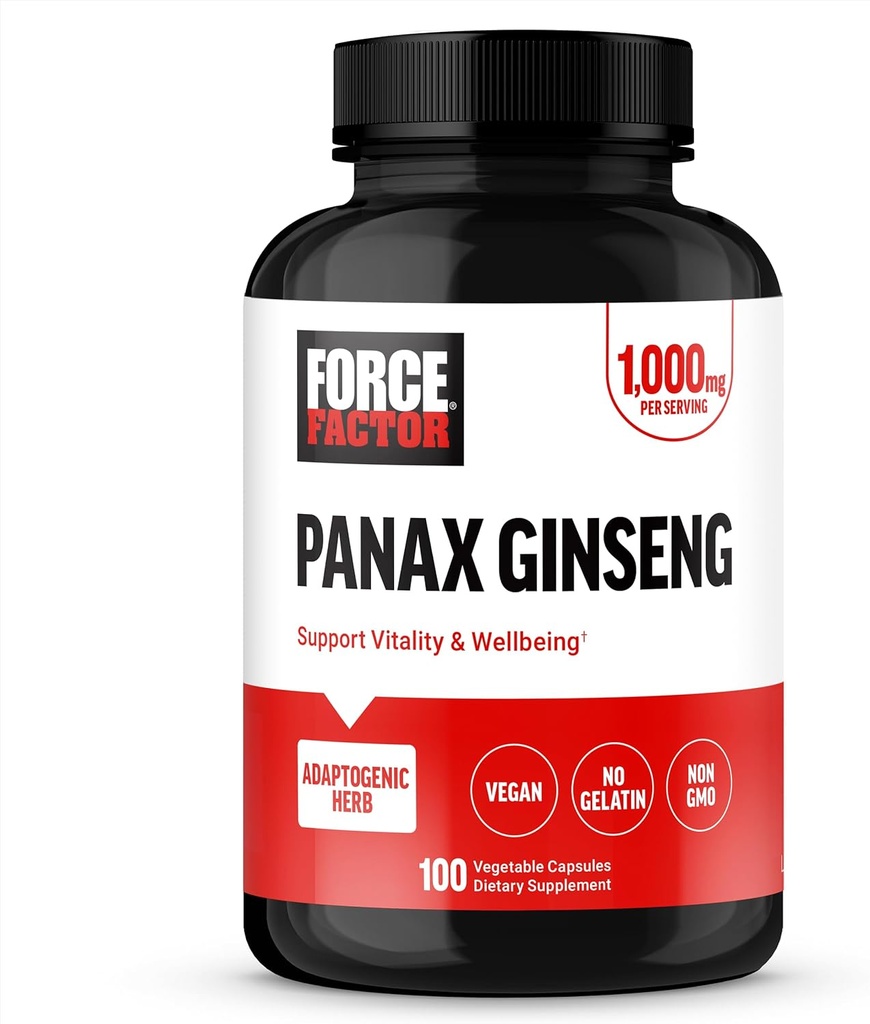 FORCE FACTOR Panax Ginseng Προσαρμόσιμο Κορεατικό Ginseng συμπλήρωμα για την υποστήριξη της ενέργειας, της σαφήνειας, και της ευεξίας, μη GMO, Vegan-Friendly, Premium ποιότητας, 100 κάψουλες