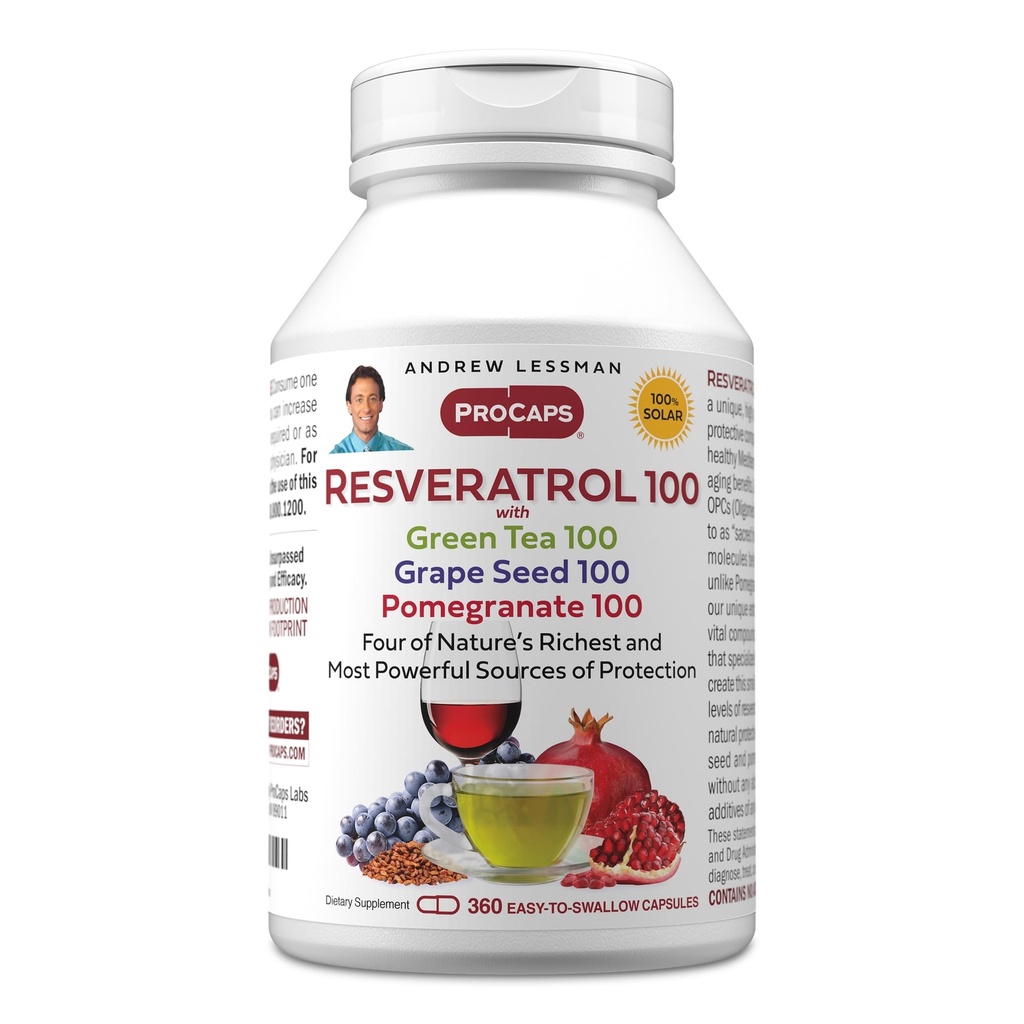 ANDREW LESSMAN Resveratrol-100 ile Green Tea 100 Grape Tohum 100 Pomegranate 100 mg - 360 Capsules - Dört Güçlü, Koruyucu Anti-oksis.