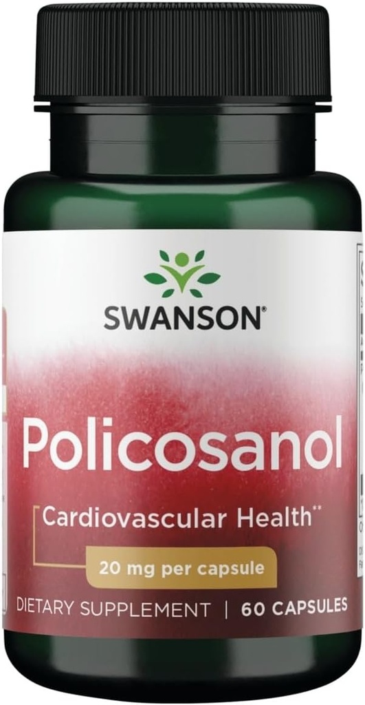 Swanson Policosanol - Supplement Helps Support Cardiovascular Health - All Natural Formula Aids Good Heart Health & Function - Helps maintain Health Cholesterol Levels (60 Capsules, 20mg Her)