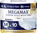 NorthShore MegaMax Gece Diapers, 12 Saat Tab-Style, Medium, 10 Kont Bag, Beyaz, 32-44 inç, Unisek Incontinence Underwear