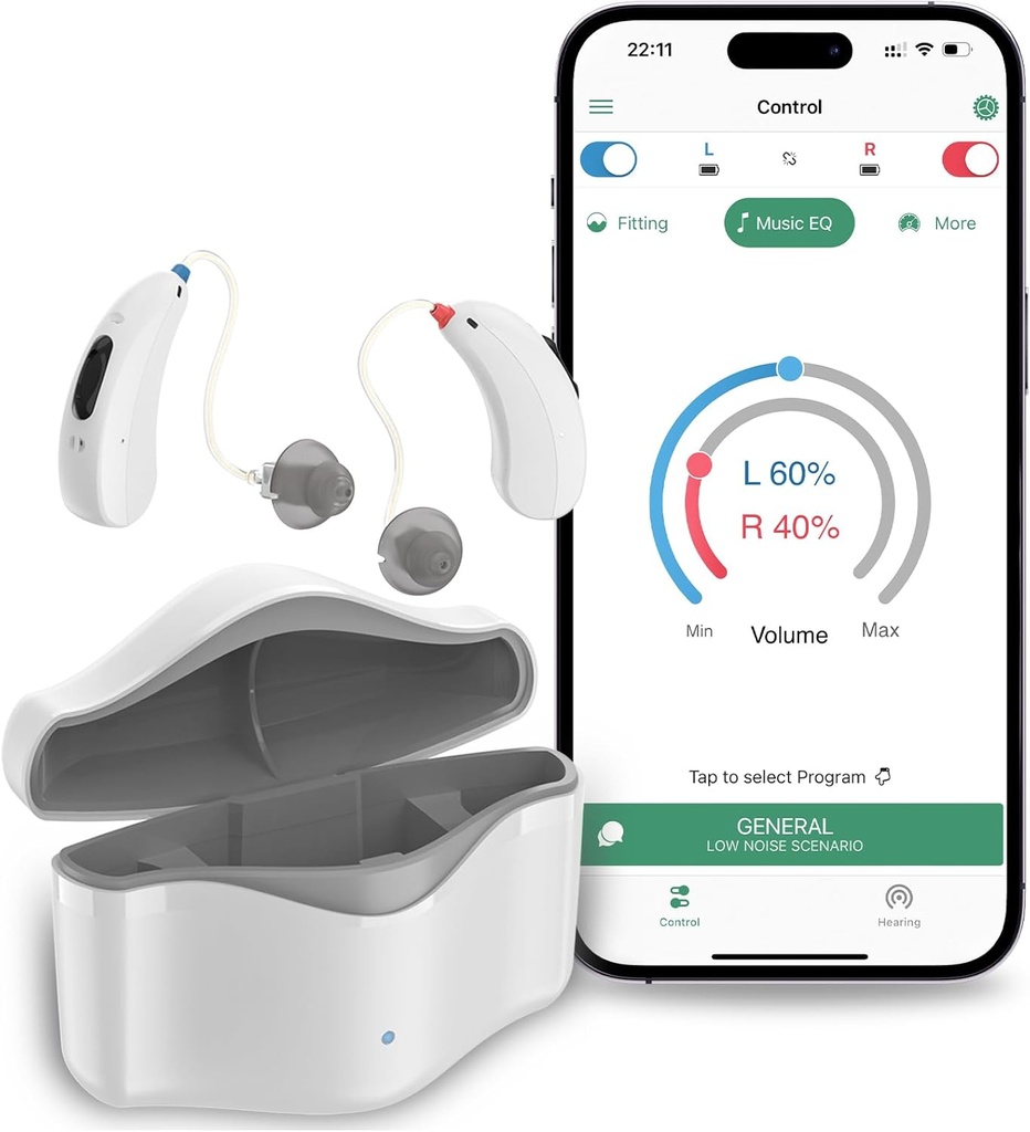 Yaşlılar için işitme Aidsleri, RIC 16 Kanal işitme Yardımı Yetişkinler için Bluetooth ile işitme, Akıllı Gürültü İptal Edici, Dijital işitme Yardımı Cihazı APP Control, White