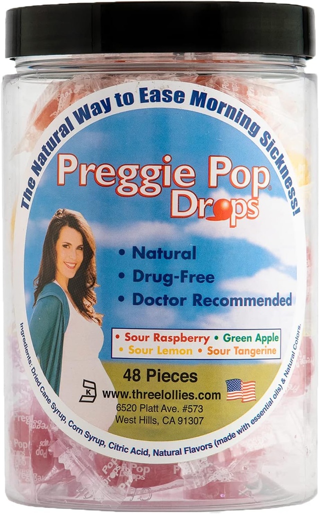 Preggie Pop Drops Πρωινή Ασθένεια ανακούφιση για έγκυες γυναίκες. Ποικιλία Yummy Candy σταγόνες για την εγκυμοσύνη. 48 Μέτρα