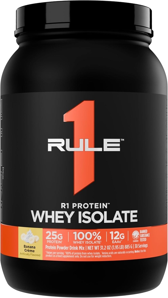 Άρθρο 1 R1 Πρωτεΐνη Whey Isolate - με 25g πρωτεΐνη & 6g BCAA Αποκλειστικά από Απομονωμένες & Υδρολυμένες Πηγές για την αποκατάσταση προπόνησης (2 λίρες *, μπανάνα Creme)