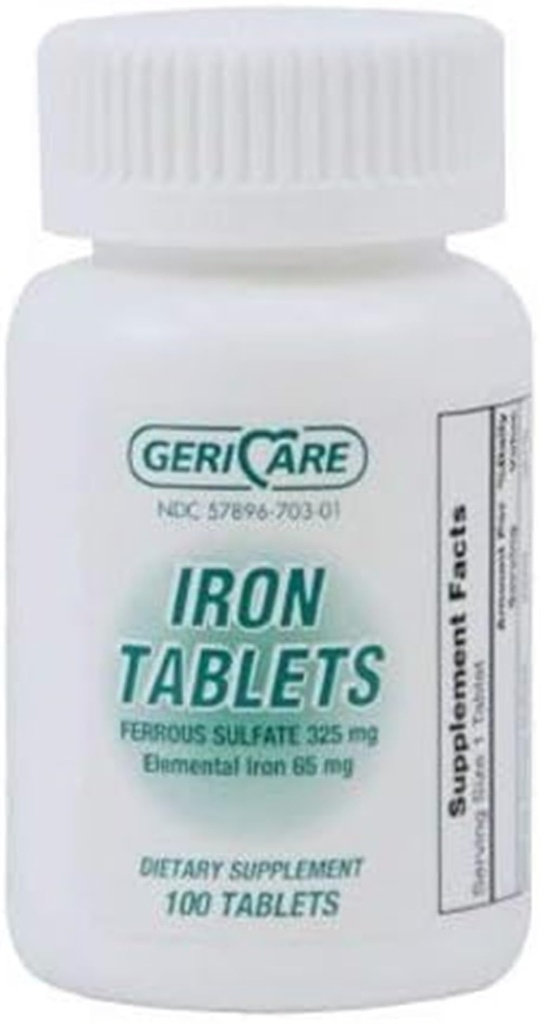 Geri Bakım 57896-0703-01 Ferrous Sulfate Green 325 mg (100'ün paketi)