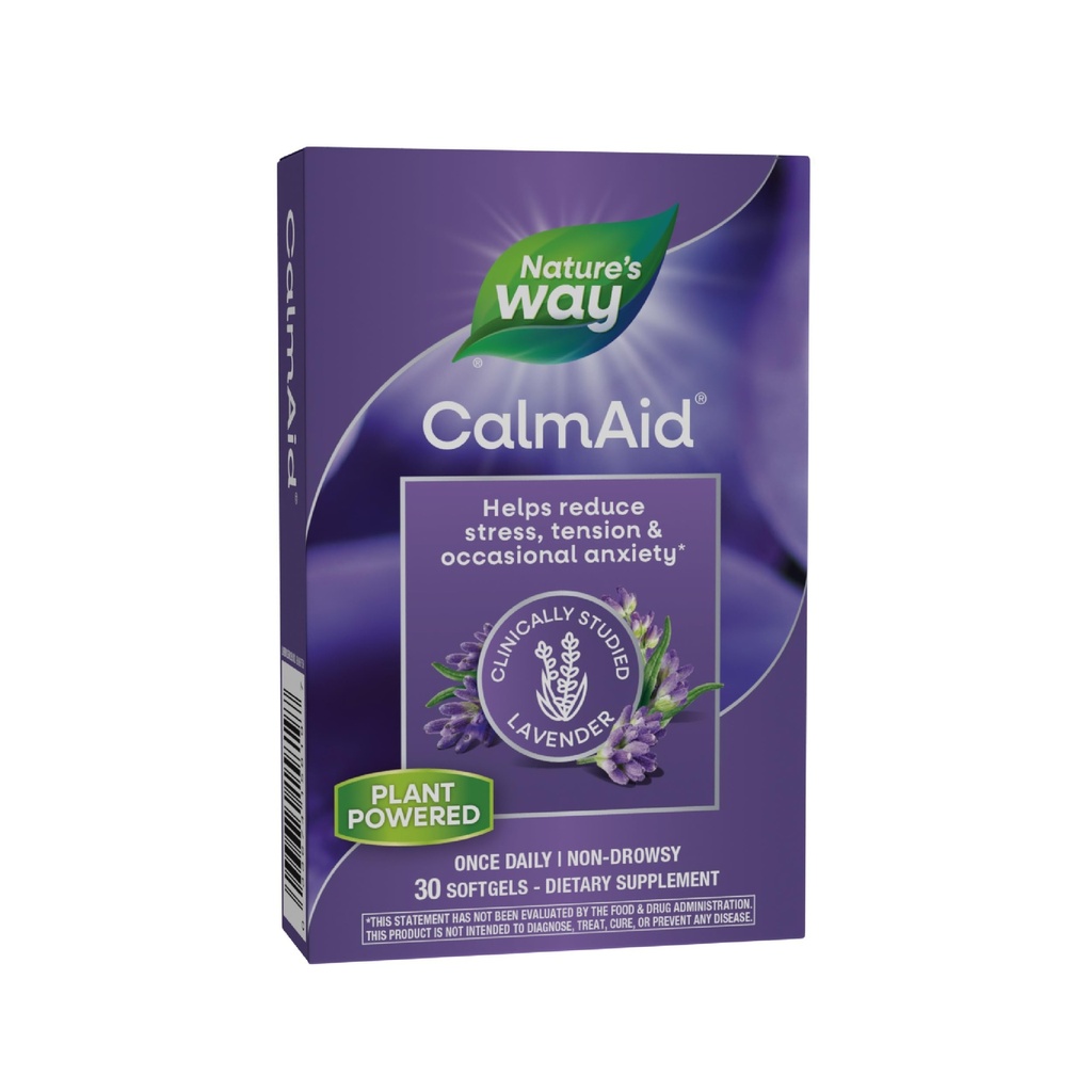 Nature’s Way CalmAid Lavender Oil Supplement for Calm & Stress Support*, Clinically Studied Silexan Lavender Oil, Non-Drowsy, Daily Softgels, 30 Count
