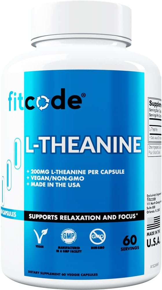 Fitcode L Theanine 200mg Κάψουλες για Εστίαση και Χαλάρωση L- θεανίνη 200mg Nootropic Συμπληρωματικό για Προσοχή Ενέργεια και Εστίαση - Ημερήσια Υποστήριξη Mood και Nootropic Focus Συμπληρωματικό