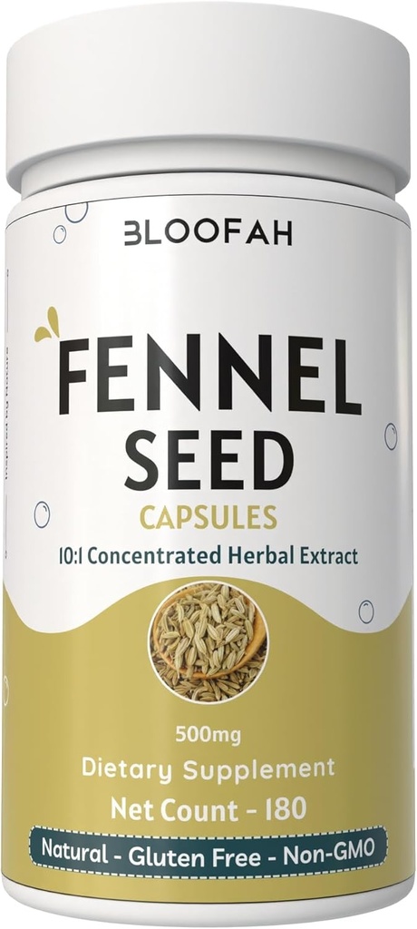 Fennel Tohum Capsules 500 mg | Yoğun 10:1 Ekstra | 180 Kont | Foeniculum vulgare | Natural Herbal Supplement | Non-GMO | Plant-Based Formula for Daily Use (180 Count)