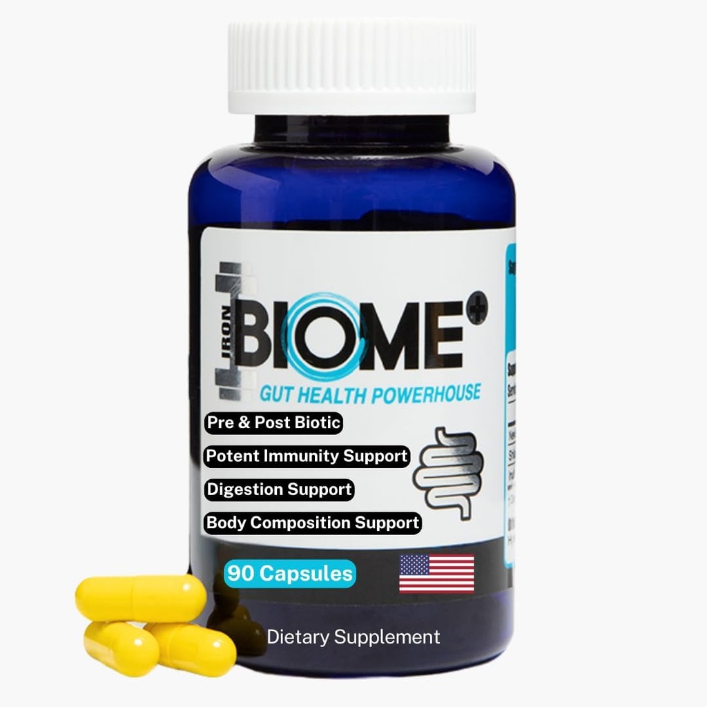 Iron Biome+ Gut Health & Metabolic Support - TriButyrin, Shilajit, Prebiyotiks, & Nutrients for Digestive Wellness, Immune Function & Sleep - 90 Capsules - Made in USA