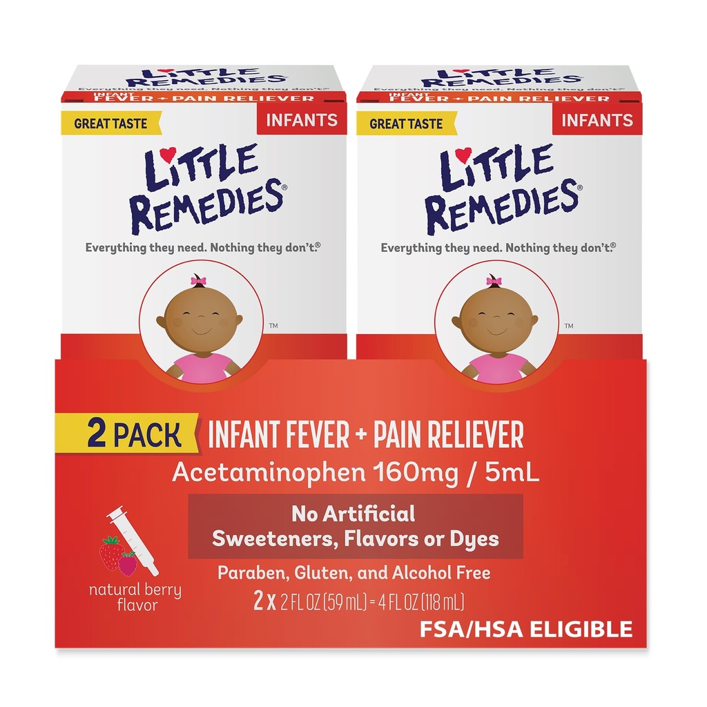 Little Remedies Infant Ateş & Pain Reliever, Natural Berry Flavor, 2 Fl Oz (Pack of 2)