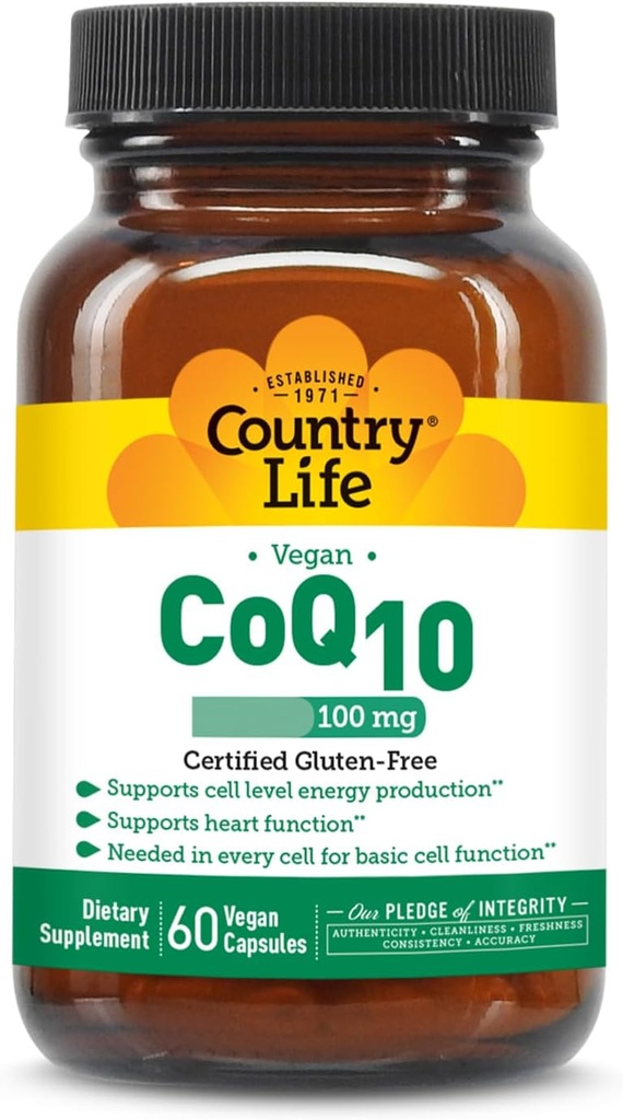 Ülke Hayatı Basitçe CoQ10 100 mg – Kalp Fonksiyonlar ve Hücre Enerji, Vegan Softgels, sertifikalı Gluten-Free, Non-GMO Supplement, 60 ct – Cardiovascular Health Supports