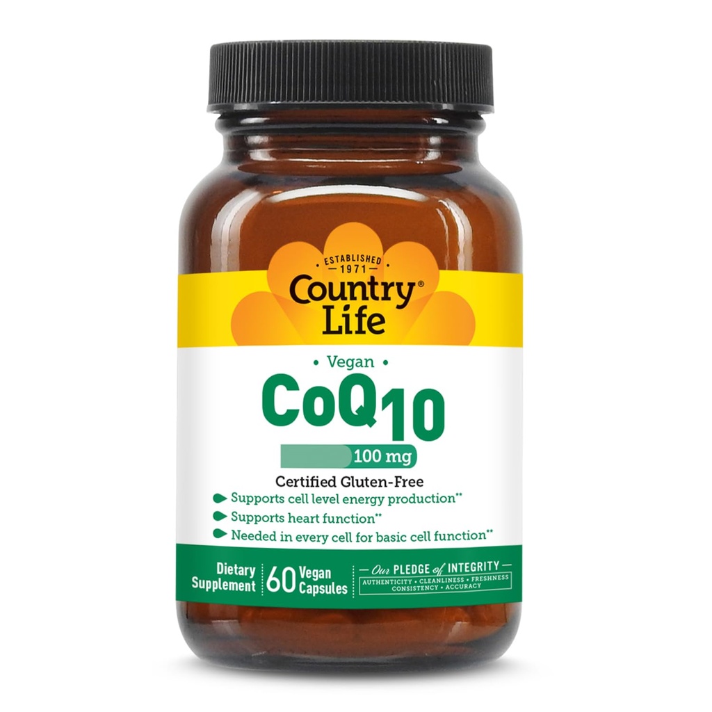 Χώρα ζωή Απλά CoQ10 100mg – Υποστηρίζει λειτουργία της καρδιάς & κυτταρική ενέργεια, Vegan Softgels, Certified Gluten-free, μη ΓΤΟ συμπλήρωμα, 60 ct – Καρδιαγγειακή υποστήριξη υγείας