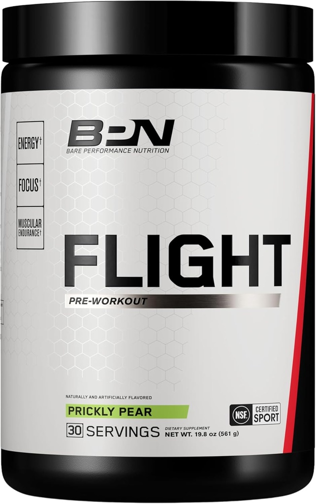 BARE PERFORMANCE NUTRITION BPN Flight Pre Workout, Supports Energy and mental Focus, CarnoSyn® Beta Alanine, Prickly Pear, 30 Hizmet