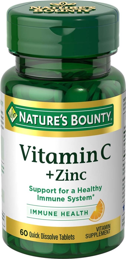 Nature's Bounty Vitamin C + Ψευδάργυρος, Συμπλήρωμα Βιταμίνης, Υποστηρίζει την Ανοσολογική Υγεία, 60 mg, 60 δισκία