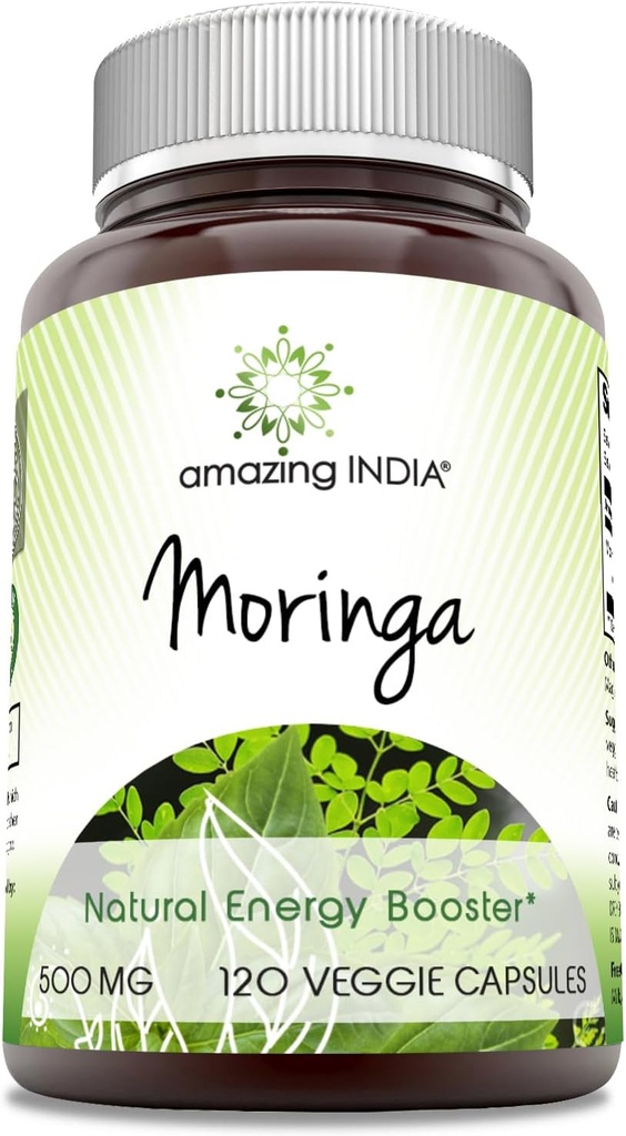 Şaşırtıcı Hindistan Moringa 500 mg 120 Veggie Capsules Supplement | Non-GMO | Gluten Free