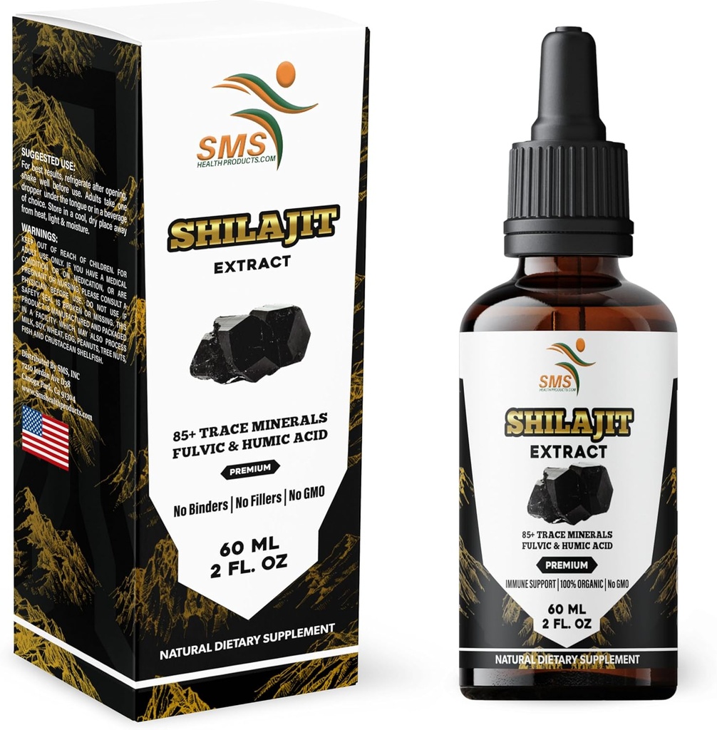 Shilajit Pure Himalayan (4% Fulvic Acid Supplement) (Geçmiş Minerallerde Yüksek, No Fillers, ABD'de Üretilmiş) Drops | Alkol Özgür Tincture | Herbal Supplement | Vegan 2 Fl Oz Oz