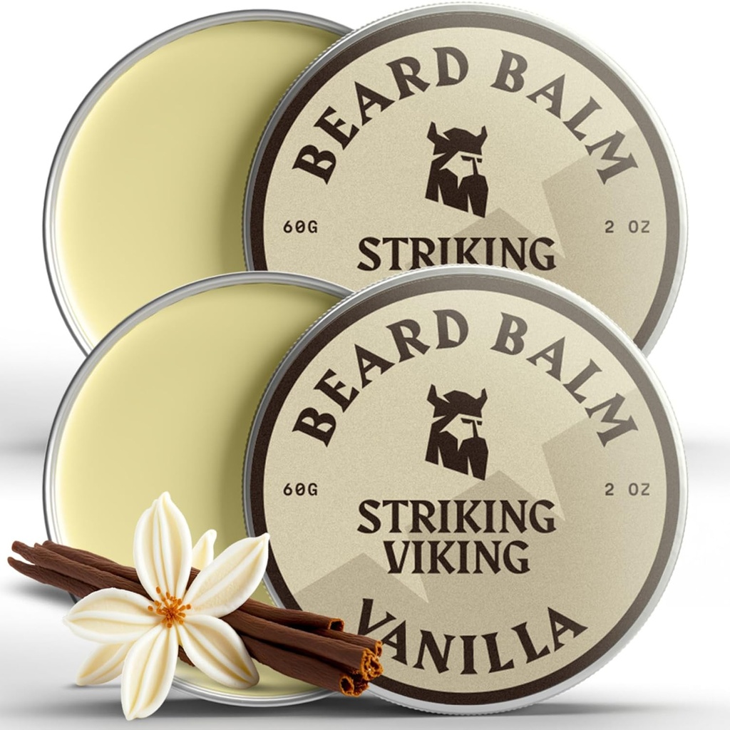 Striking Viking Ayıd Balm for Men - Beard Situationer - Styling Balm Doğal Türlü Ayıd Butter, Argan & Jojoba Oils (2 Ounce (Pack of 2), Vanilla 2 Pack)