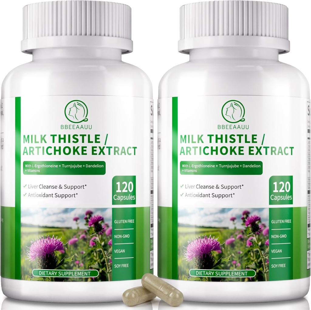 Liver Cleanse Detox & Tamir 120 Capsules, 16-in-1 Herbal Liver Support Supplement with Milk Thistle, Artichoke, L-Ergothioneine, Turnjube Dandelion Extract for Liver Renew & Antioksi (2 Pack )