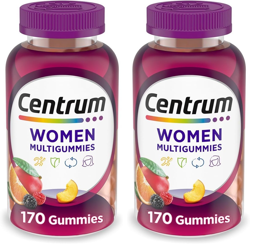 Centrum MultiGummies Gummy Multivitamin for Women, Multivitamin/Multimineral Supplement with Vitamin D3, B Vitaminleri ve Antioksis, Assorted Fruit Flavor - 170 Kont (Pack of 2)