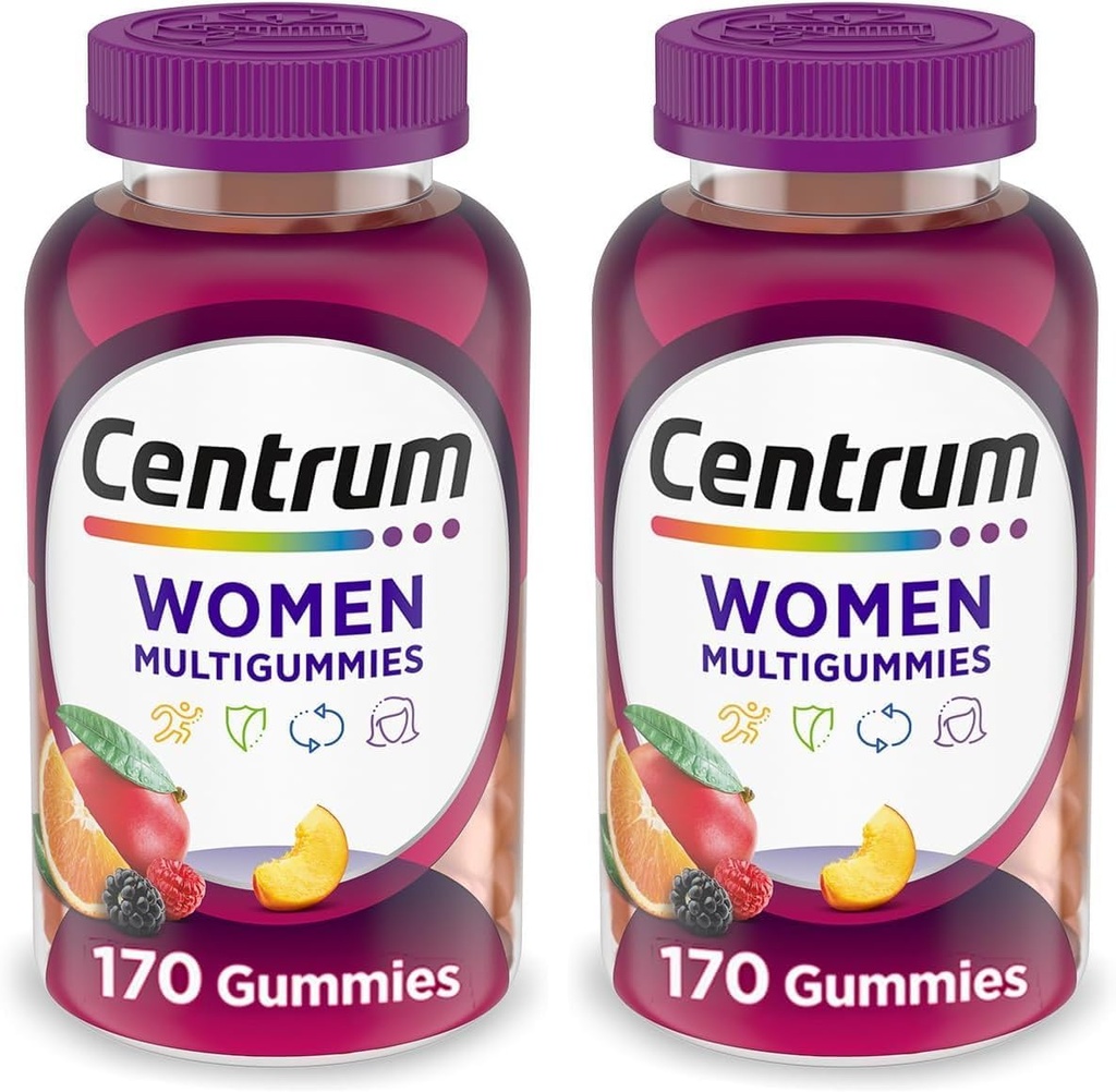 Centrum MultiGummies Gummy Multivitamin for Women, Multivitamin/Multimineral Supplement with Vitamin D3, B Vitaminleri ve Antioksis, Assorted Fruit Flavor - 170 Kont (Pack of 2)