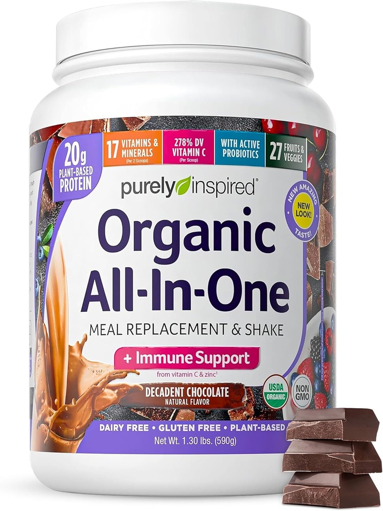 Καθαρά εμπνευσμένη All-in-One Vegan Protein Powder for Men & Women, Decadent Chocolate (14 Σερβιρίσματα) - Φυτική Βιολογική Πρωτεΐνη Σκόνη για Ανακινήσεις & Smoothies - Αντικατάσταση Διατροφής Χωρίς Γλουτένη