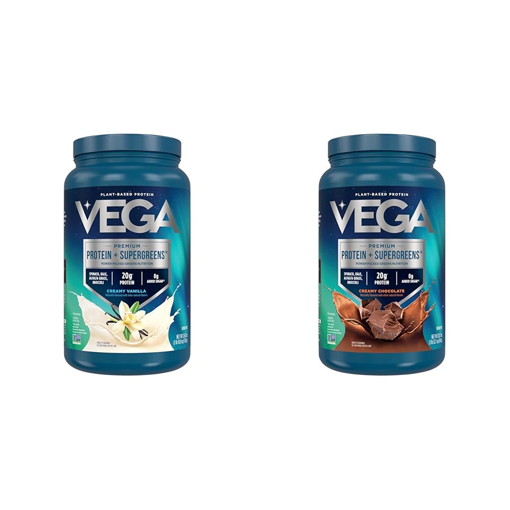 Vega Protein & Greens Bundle, Chocolate + Vanilla (25 εξυπηρετεί το καθένα) - Φυτική σκόνη πρωτεΐνης, Keto-Friendly, Χωρίς γλουτένη, μη γαλακτοκομικά, Vegan, μη σόγια, μη ΓΤΟ, Λακτόζη Δωρεάν